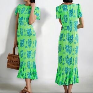 Rhode Lulani Midi Dress in Clover Block Green Blue 2